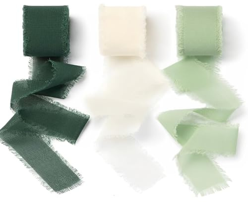 Logei Geschenk Chiffonband, 3,8 cm x 19,5m Schleifenband Chiffonband Grün Fransenband Dekoband Stoffband Dekoratives Band für Hochzeit, Hochzeitsstrauß und Geburtstag Geschenk，Dunkelgrün (Waldgrün)