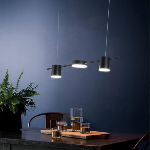 Aleaty 360°drehbarer Kronleuchter Lineare Pendelleuchte Dimmbar Esstisch Pendellampe Höhenverstellbar LED Moderne Hängelampe Wohnzimmerlampe Hängend für Kochinsel Esszimmer (Schwarz, 3 Köpfe)