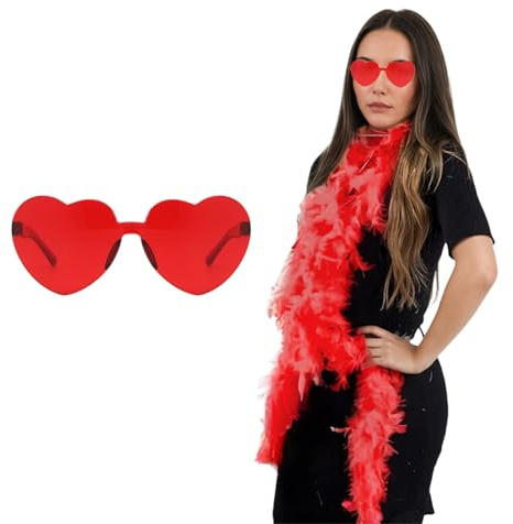 SSKHE Feather Boas Multipack, 2 m Artificial Feather Boas with Heart Glasses, Artificial Fluffy Boa Decorations for Dance Accessories