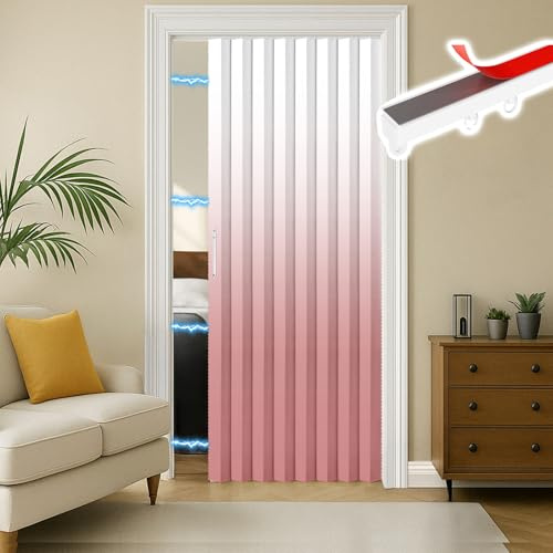 RINHARTEX Blackout Accordion Style Magnetic Door Curtain Sets Included Tracks for Closet Pleated Folding Doorway Curtain Accordion Door Interior Room Divider Bedroom Bathroom