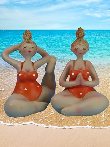 Pommerntraum ®| 2-er Set Yogaladies mollige Maritime Badenixen Nanas | Sammlerfiguren Dekorationsfiguren Yogafiguren Yogadamen Badeladies Rubensfiguren kurvige Boterofrauen Diven Vintage