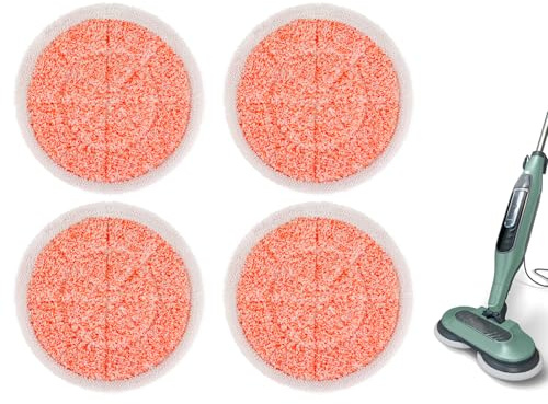 Sgizoku S6002UK Steam Mop Pads Compatible with Shark Steam Mop Cover Replacement,Heavy Scrub Pad,4Pack Reusable Steam & Scrub Cleaning Pads,Super Friction Orange Velvet+ Nylon Yarn Pads