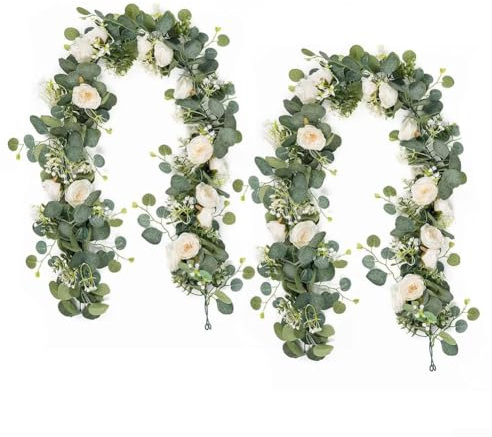 Lot de 2 guirlandes d'eucalyptus artificielles de 180 cm - Vignes artificielles de lierre - Décoration printanière - Chemin de table - Plante artificielle à suspendre pour fête de mariage, décoration