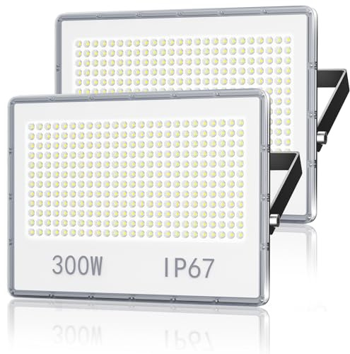 TOPAUBUB Focos LED Exterior 300W - 30000LM 6500K Blanco Frío Proyector LED Exterior 2 Piezas Impermeable IP67 Focos de Jardin/Patio