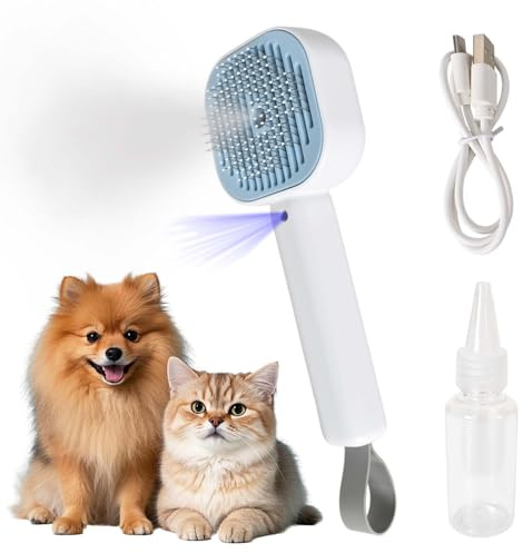 Colexy Katzenbürste mit Dampf, Dampfbürste für Katzen Hunde, Wiederaufladbar Hundebürste Katzenbürste mit 2 Sprühstufen, Multifunktionale Haustierbürste zur Fellpflege Haarentfernung und Massage