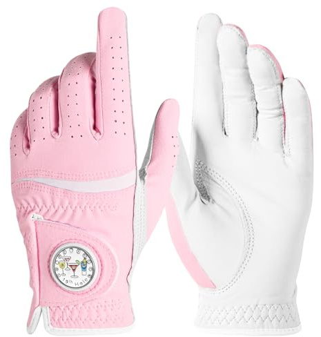 LOVMEAD Damen-Golfhandschuhe aus hochwertigem Leder 1er-Pack mit Ballmarker, Handschuhe mit Allwetter-Griff für Leistung, Atmungsaktiver Anzug für Links und Rechtshänder