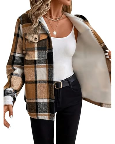 Minetom Veste a Carreaux Femme Chaud Doublure Polaire Sweat à Capuche Manches Longues Hoodie avec Boutons Automne Hiver Manteau