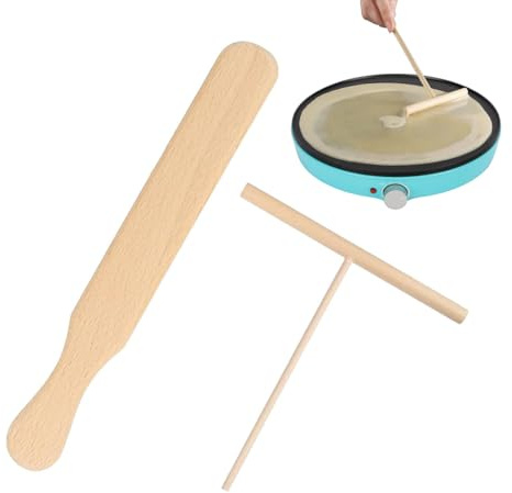 YAZWUR Spatola in Legno per Pancake, Set 2 Pezzi, Spatola e Stendi Crepes, Utensili per Distribuire Impasto, Ideale per Crepes, Pancake e Pizze