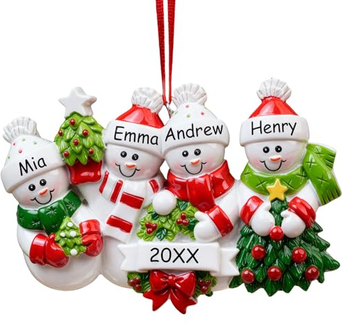 Personalisierte Weihnachtsschneemann Ornamente 2025 - Individuelle Familien Weihnachtskugeln mit Namen, Frosty Schneemann Baumschmuck Weihnachten für 2-12 Personen