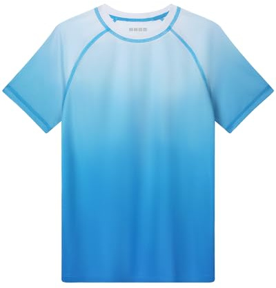 Runhit Boys Rash Guard Short Sleeve Swim Shirts Kids UPF 50+ Sun Protection UV Water Shirts Youth SPF Quick Dry Rashguard Blue White Gradient M