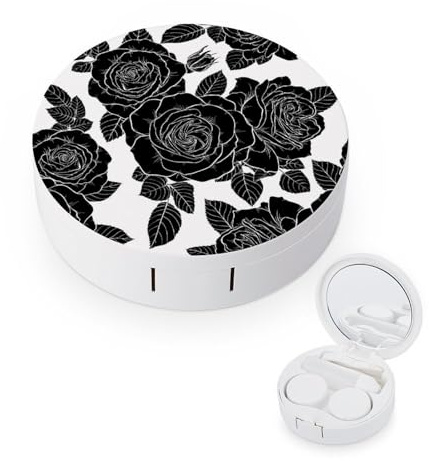 fkgvwo Contact Lens Case Black Roses Contact Lens Box Travel Kit Portable for Travel & Home