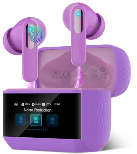 ZYHKON Ecouteurs Bluetooth sans Fil, Écouteur Bluetooth 5.4 avec Écran Tactile Multifonction, Stéréo Immersif Ecouteurs sans Fil avec Réduction du Bruit ANC/Mode Transparence/Mode 5 EQ, Violet Taro
