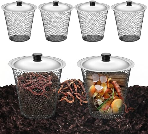 Torre per lombrichi da 4 pezzi, compostiera per lombrichi in rete metallica in un contenitore a terra con coperchio con maniglia per compostaggio da giardino all'aperto