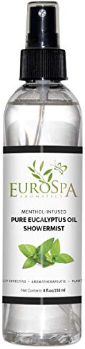 EuroSpa Aromatics Pure Eucalyptus Oil ShowerMist and Steam Room Spray, All-Natural Premium Aromatherapy Essential Oils - Menthol Infused, 8oz