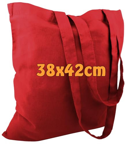 Cottonbagjoe 10 Baumwolltaschen | 38x42 cm | unbedruckt | mit Zwei Langen Henkeln | bemalbar | Öktex 100 Zertifiziert | Jutebeutel | Stofftaschen