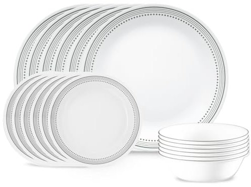 Corelle 18-Piece Dinner Set, Mystic Grey, Service for 6, Chip Resistant Dinnerware, Includes 26cm Dinner Plates, 17cm Salad/Side Plates and 530ml Soup/Cereal Bowls