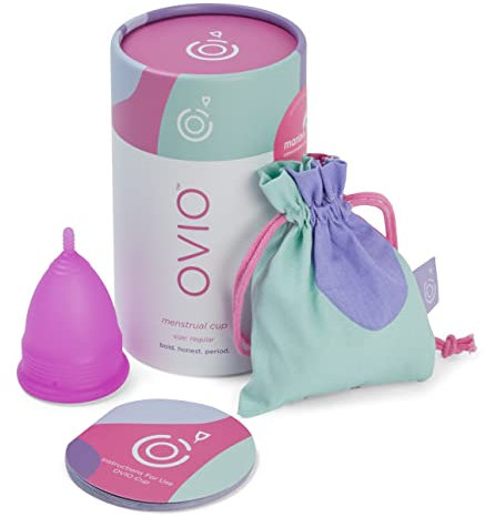 OVIO Menstruationstasse – wiederverwendbar, weich und flexibel, 100% medizinisches Silikon, mit Reisetasche, auslaufsicher und zuverlässig (Groß)