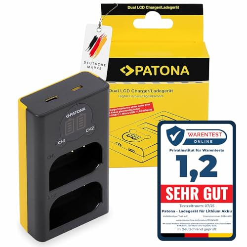 PATONA Dual LCD Ladegerät USB-C/Micro-USB für Panasonic DMW-BLK22 Akku | Kompaktes Reise-Ladegerät für Lumix DC S9 S5 S5II S5K G9 G9II GH5 GH5II GH5S GH6 GH7, mit USB Kabel