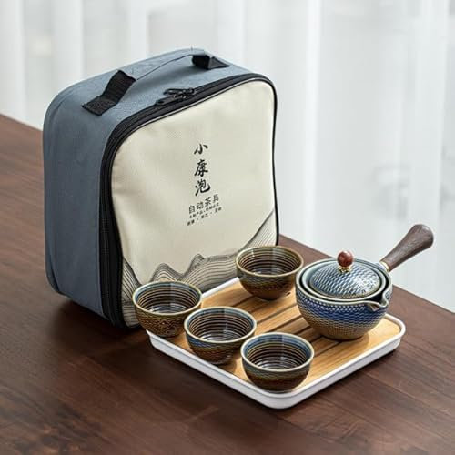 umsl Porcelain Chinese Gongfu Tea Set Portable Teapot Set with 360 Rotation Tea Maker and Infuser Portable All in One Gift Bag
