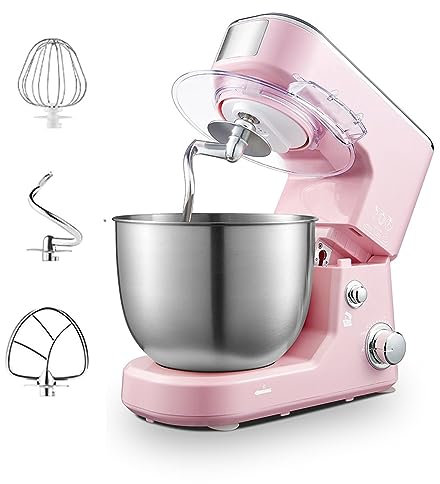 BLUNOA Stand Mixer Food Processor Electric Mixer Speed Adjustable 1000W Tilt Head Food Mixer with 5L Stainless Steel Mixing Bowl for Kitchen Baking Cake Mini Egg Cream Food Beater (Color : Pink)