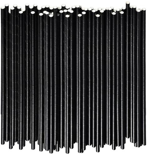 Lot de 100 pailles en papier noir, extra longues, 26 cm, pour grandes boissons, cocktails, bars et restaurants - 100 % biodégradables