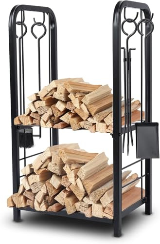 SereneLife Log Holder Storage Rack, Heavy Duty Wood Store Stacker, 100 kg Capacity, Firewood Rack, For Fireplace Indoor & Outdoor Use with Tools