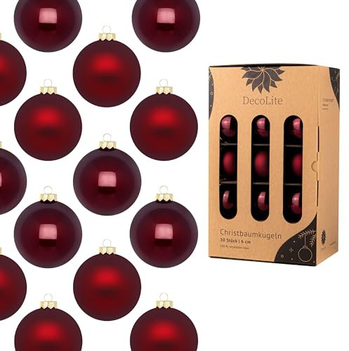 Weihnachtskugeln 6 cm Ø - 30er Set aus Glas inkl. Aufhänger | Hochwertige Christbaumkugeln für Weihnachtsbaum | Stilvolle Weihnachtsdeko in Kartonbox | Kugeln Bordeaux (dunkelrot) - matt/glänzend