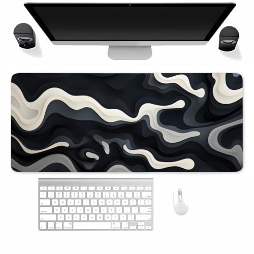 Gaming Mauspad XXL Weiß Schwarz Grau Mousepad 800x400x3mm Verlängertes groß Mauspad mit vernähten Kanten Waschbares Tischunterlage für Büro, Zuhause, Tastatur
