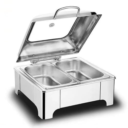 Scaldavivande Chafing Dish, Scaldavivande Elettrico per Buffet, Posate e Scaldavivande in Acciaio Inox con Coperchio Trasparente, 1 Teglia Grande e 2 Teglie Piccole, per Catering e Feste(40x40x25cm/16