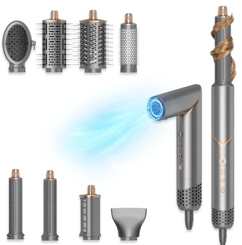 8 in 1 Negative Ionic Foldable Wrap Air Hair Styler Set, 110000 RPM High-Speed Hot Hair Dryer Brush Set for Curling, Fast Dry, Straightening - Versatile Hair Styling Tool with Multiple Attachments