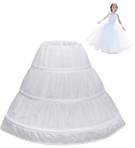 Bellabon Enaguas Cortas para Niña Blanca, Enaguas para Vestidos,Cancan Mujer,Falda Crinolina para Boda, 3 Aros Falda Vestidos de época