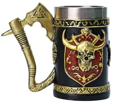 Aisny Chope à BièRe Viking Skull, 600 Ml Chope à BièRe Viking Tomahawk DéCoration Viking SéRie Vikings Tasse à Café Vikings En Acier Inoxydable Cadeaux Pour Hommes PèRe Mari Petit Ami