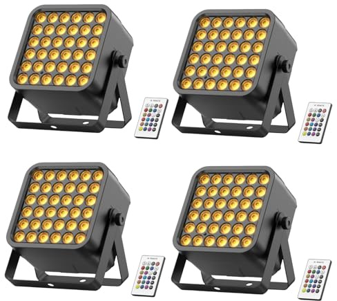 4PCS 36 LED Akku Par Strahler, 54W 6 in 1 RGBWA+UV Par Licht, Disco Partylicht Scheinwerfer mit 5200mAh Batterie Fernbedienung Auto 8/10CH, Wiederaufladbar Geeignet für Bühne Party Geburtstag Club