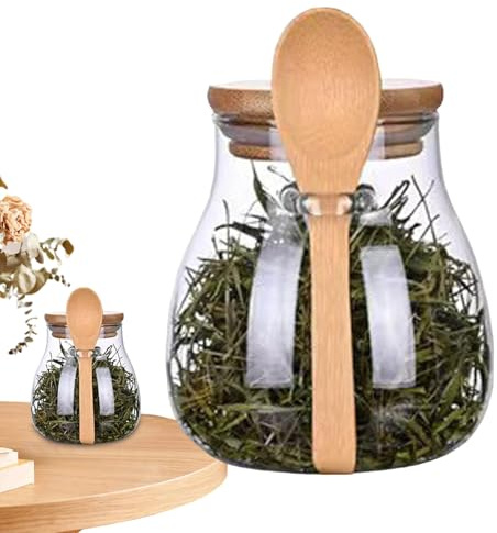 Bocaux en verre avec couvercle en bois – 4 pièces hermétiques pour garde-manger | Fermoir de sécurité – Bocaux de rangement pour sucre, farine, café, épices | Conteneurs transparents de comptoir avec