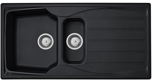 Liquida CMP15BL 1.5 Bowl Reversible Black Kitchen Sink and Waste Kit