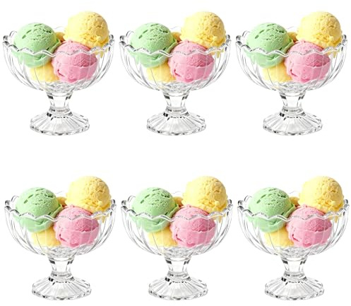 KIXINY Gläser Set 6 Glas Dessertschalen 125ml Klare Eisschalen Haltbares elegantes Design Perfekt für Sonntage und Desserts