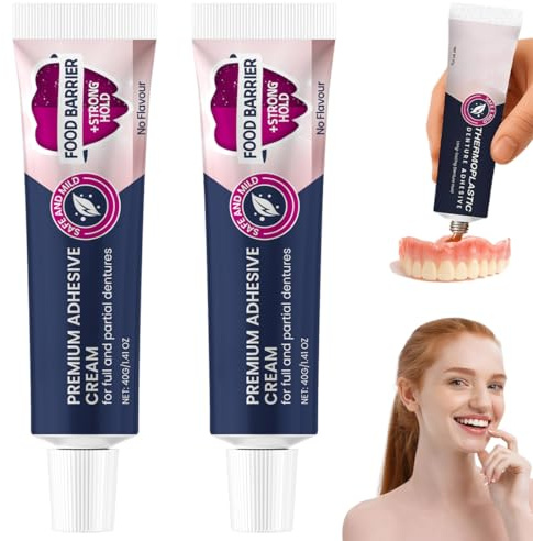 VRYNDH 2 Pezzi Per La Protesi - crema adesiva 40g Di Tutto Il Giorno Hold Adesive | Adesivo Dentario Termoplastico | Colla Di Riparazione Del Dente