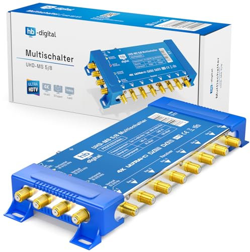 Commutateur Multiple Pmse 5/8 HB-DIGITAL 1x Sat jusqu'à 8 récepteurs/récepteur pour TV Full HDTV 3D 4K UHD avec Bloc d'alimentation