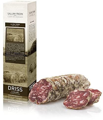Driss Salame Salumi Pasini® | Saucisson italien affiné | Viandes de porc italiennes | En boîte 450gr