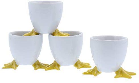 BIA Cordon Bleu White Chicken Footed Egg Cup with Yellow Feet, Set of 4
