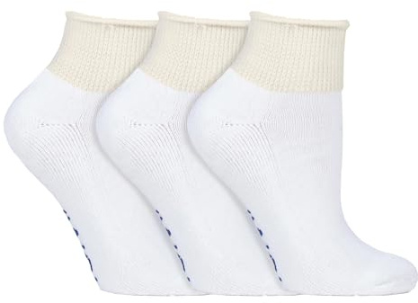 IOMI - 3 Pairs Extra Wide Cotton Cushioned Short Ankle Diabetic Socks for Swollen Feet and Legs (12-14 UK, White (Short))