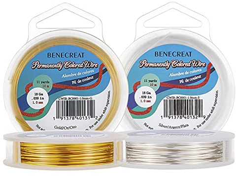 BENECREAT 2 st 1,0 mm (18 gauge) fläckbeständig, tråd, blandad färg (guld och silver), 10 m per färg, 2 färger/set