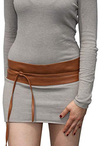 Best Emilie Damen Wickelgürtel in Lederoptik - vielen Farben - Hüftgürtel Taillengürtel Damen Gürtel - Einheitsgröße - Cognac