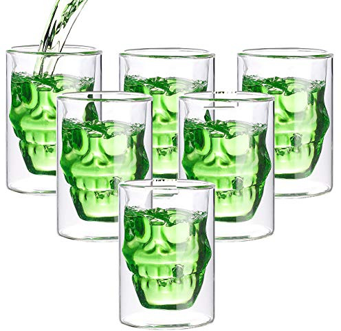 Cucina di Modena Doppelwandgläser: 6er-Set doppelwandige Trinkgläser Totenkopf, je 0,4 Liter (Doppel-Trink-Gläser, Isoliertasse aus Glas)