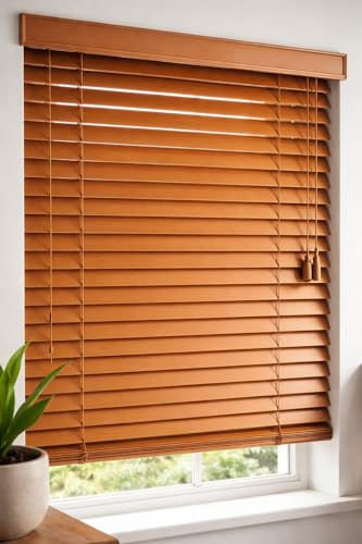 PVC Venetian Blind Blinds Easy Fit Curtains Trimmable Fittings Windows Treatment Shutters Twist Open Close Walnut, 150x210 (Long Drop)
