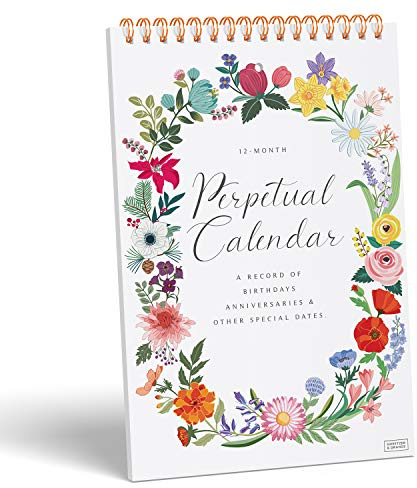 Sweetzer & Orange Calendrier perpétuel. Calendrier mural de 12 mois pour le bureau ou la famille. Planificateur floral 15,2 x 22,9 cm. Calendrier d'anniversaire intemporel à suspendre au mur, tableau