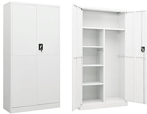 vidaXL Armario de Taquilla Casillero Escuela Libros Archivos Almacenamiento Oficina Archivador Habitación de Acero Blanco 90x40x180 cm