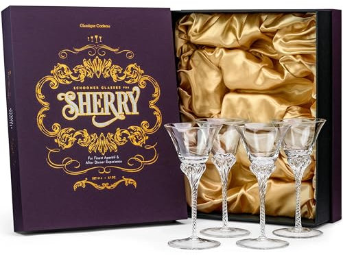 Copas de Cristal para Jerez, Oporto y Vino de Postre | Juego de 4 | 110 ml | Copas Pequeñas para Cordiales y Licores | Copas de Tallo Largo para Aperitivos, Digestivos y Sobremesas Crystal Sherry