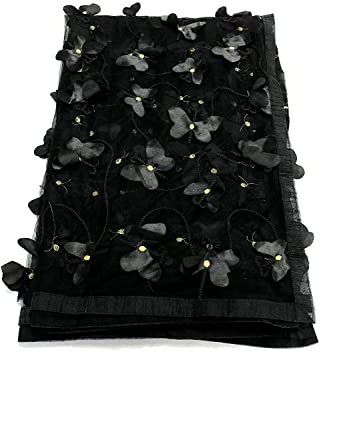 Indian Hawker Dupatta Women's Butterfly Net Dupatta With 4 Side Satin Lace for Womens & Girls -Black