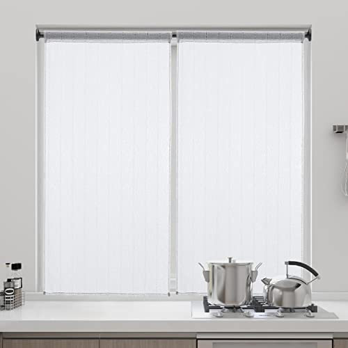 DALINA Textil - Cortina Cocina translúcida 45 x 120 cm - Visillo para Cocina, Comedor, Marco de Puerta 2 Pieza Tejido Gasa Finas Diseño Rayas Blanco